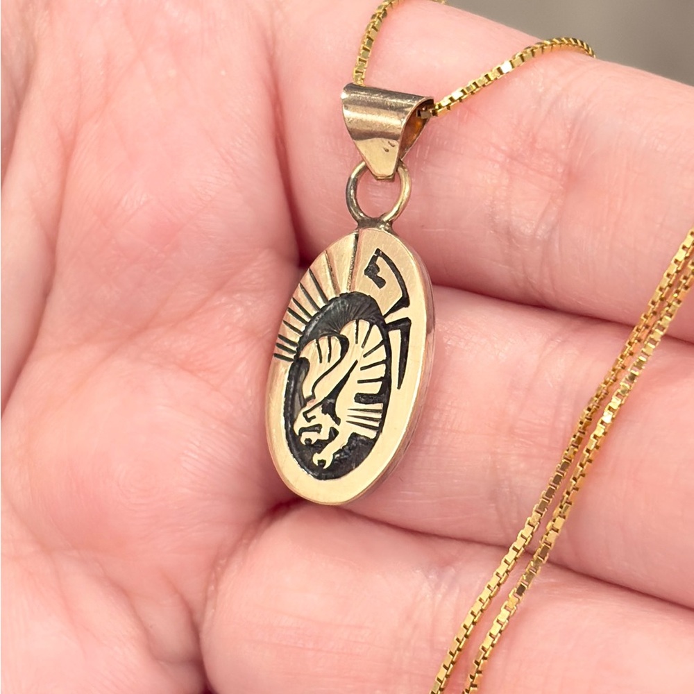 Vintage Native Eagle Sterling 14K Pendant, Navajo Aztec Style Piece - Picture 11 of 16